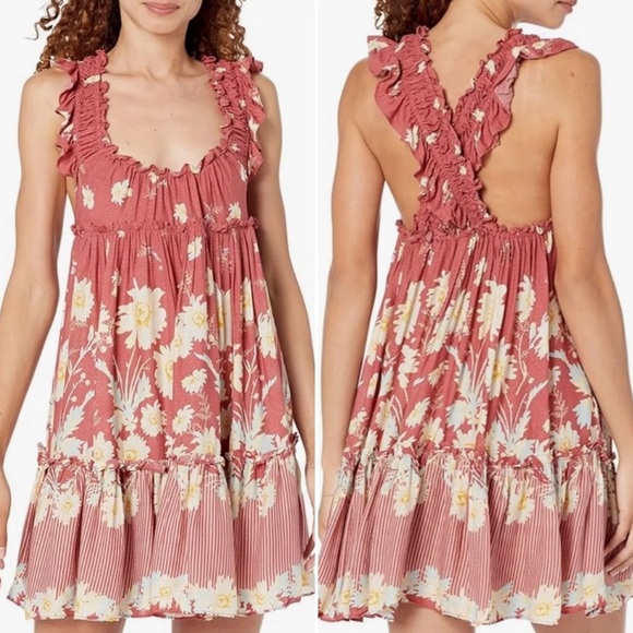 Free People Dresses & Skirts - Free People Pink Floral Mini Dress